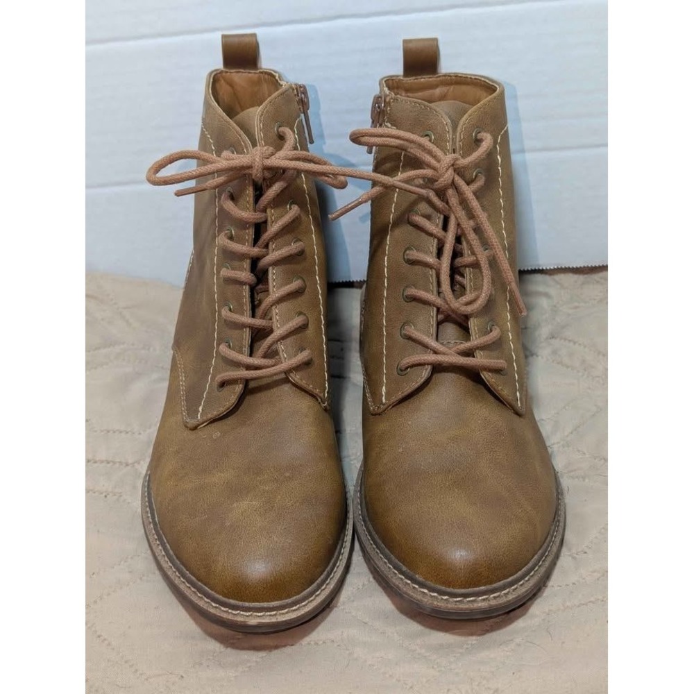 Cliffs Brown Ankle Boots Womens 7M Lace Up Side Zip Low Heel Combat Style